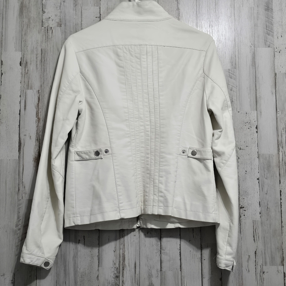 Big Chill Vintage Ivory Off White Zip Up Faux Leather Moto Jacket Size Medium - Picture 4 of 9